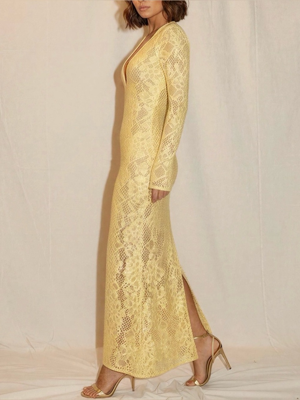 House of CB Indiana Yellow Lace Long Sleeve Maxi Dress - Picture 6 of 11